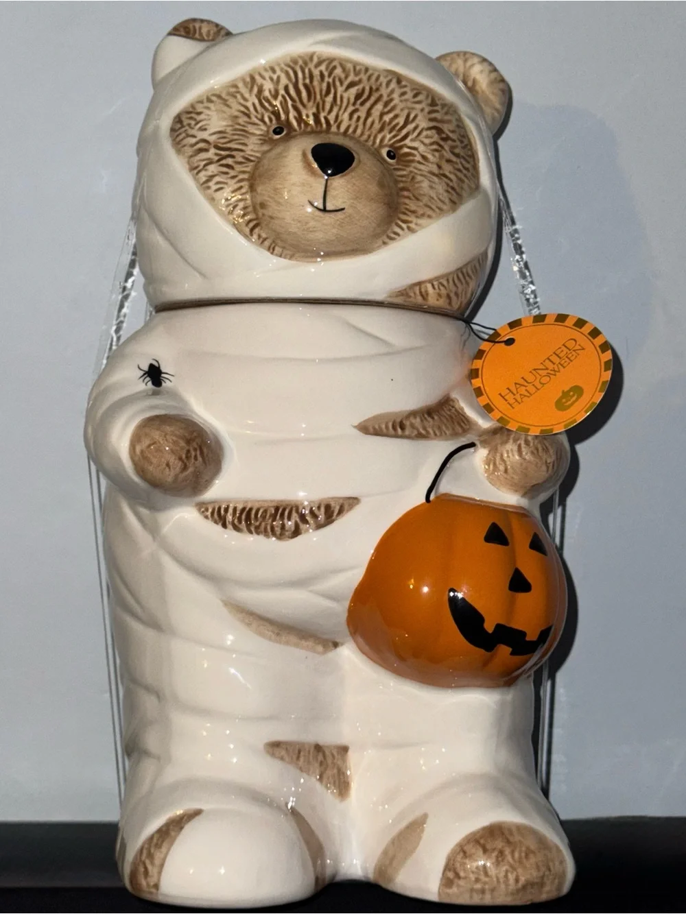 Halloween Mummy Teddy Bear Pumpkin Cookie Jar Fall Kitchen Decor